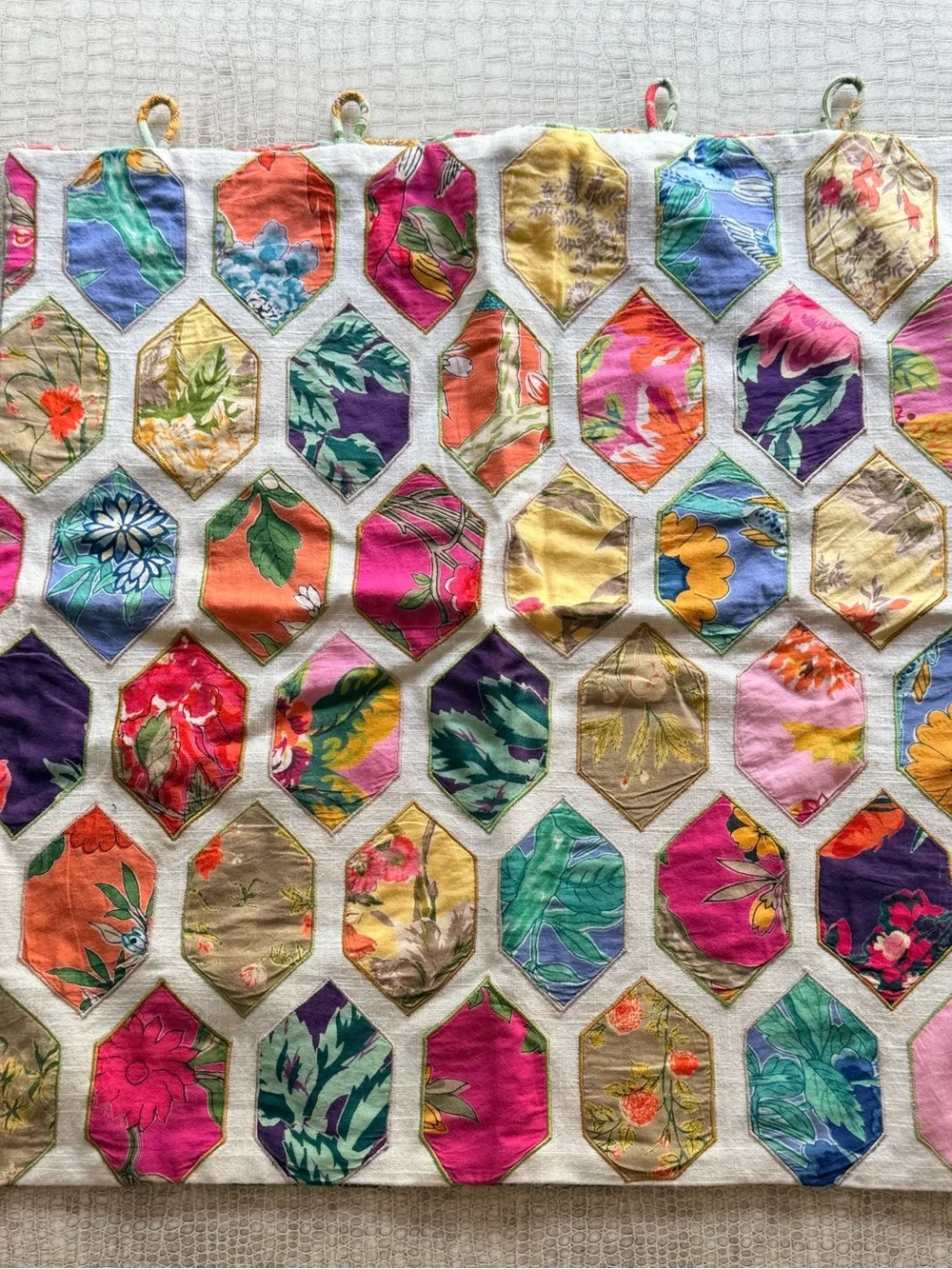 PillowCover in Cotton Colorful Floral Hexagon Patchwork -reversible